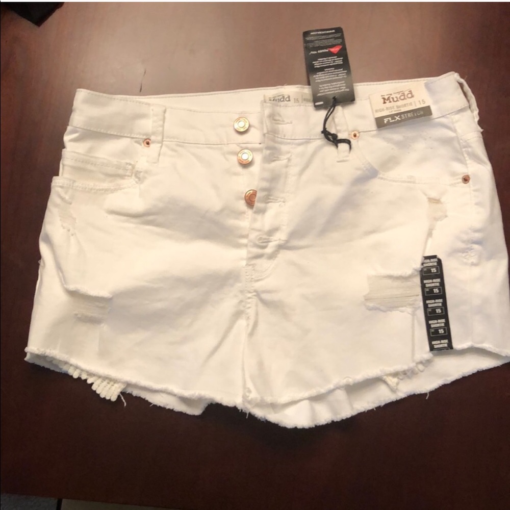 White Shorts with Ripped & Lace Detail